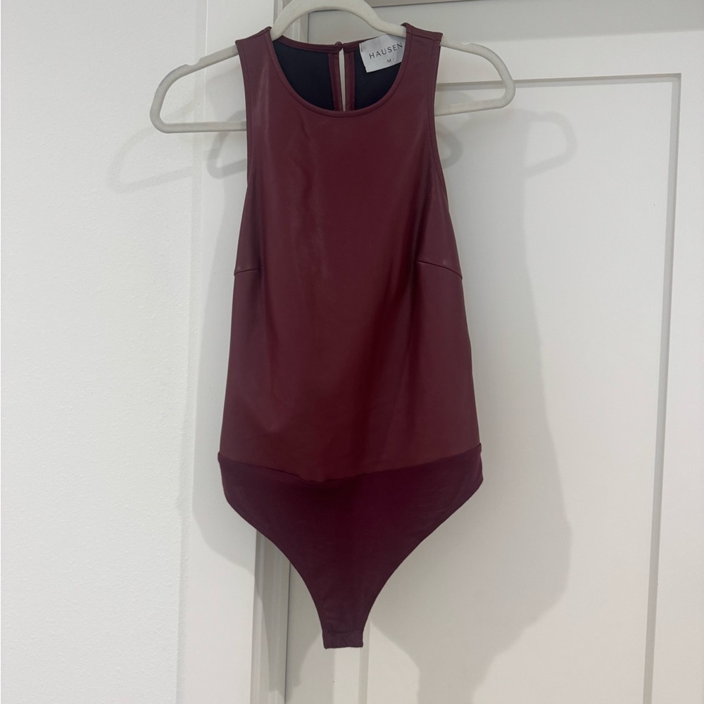 Halston Heritage Burgundy Sleeveless Bodysuit
